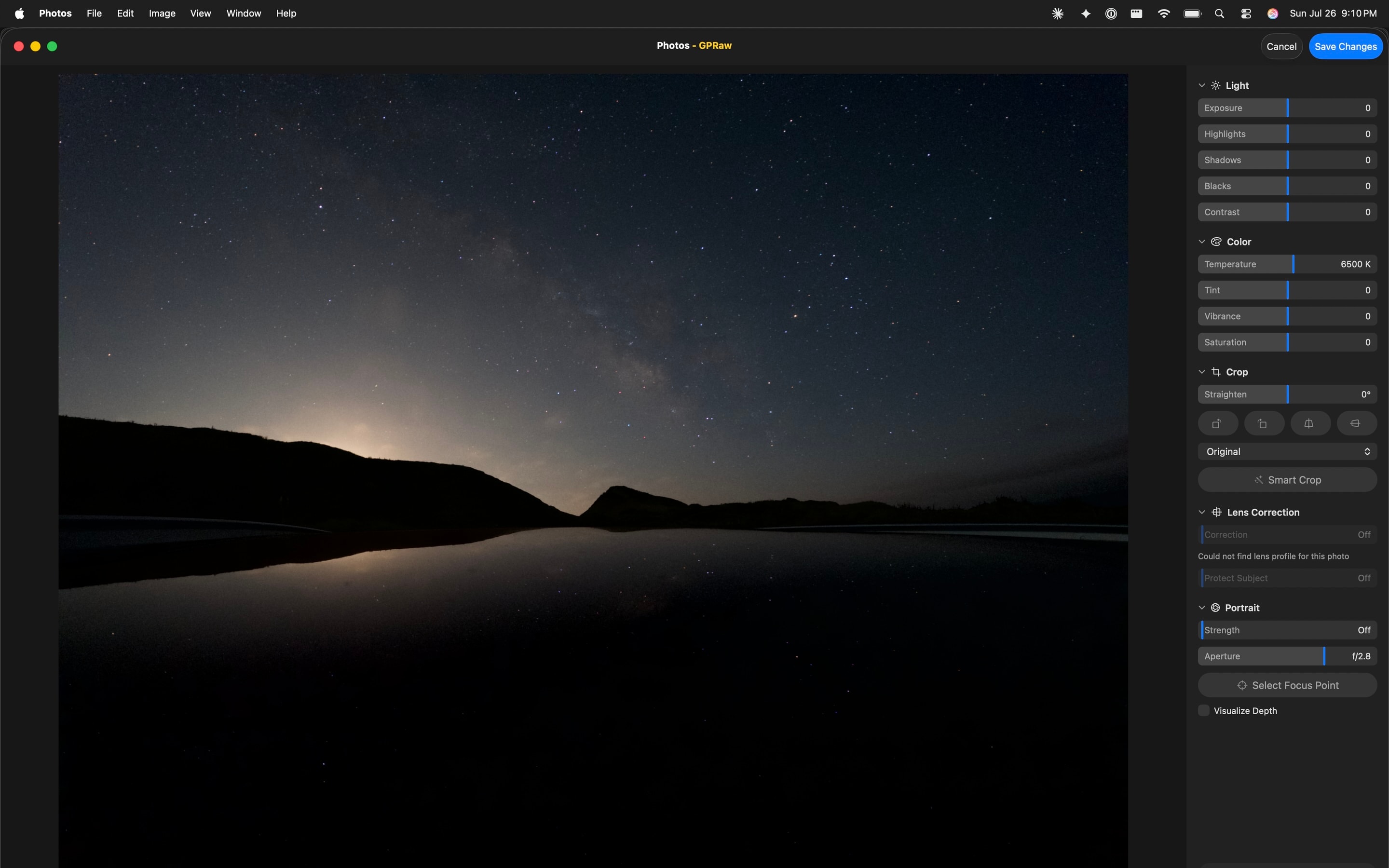 GPRaw Photos extension showing editing panel inside the macOS Photos app